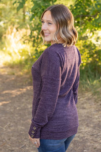 Brittany Long Sleeve Button Sweater - Purple