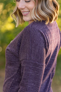 Brittany Long Sleeve Button Sweater - Purple