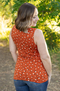 Luxe Crew Tank Top - Micro Rust Floral