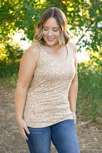 Luxe Crew Tank Top - Tan Floral