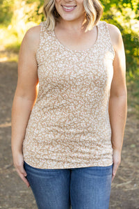 Luxe Crew Tank Top - Tan Floral