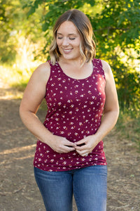 Luxe Crew Tank Top - Micro Burgundy Floral