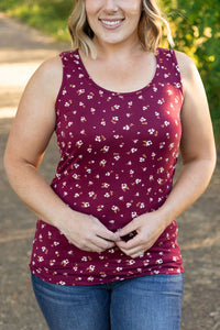 Luxe Crew Tank Top - Micro Burgundy Floral