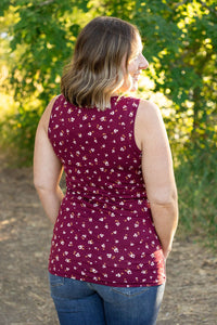 Luxe Crew Tank Top - Micro Burgundy Floral