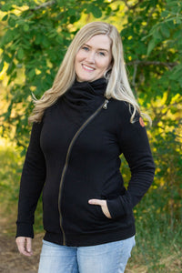 Quinn Zip Up Cowl Hoodie - Black