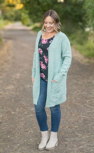 Madison Cozy Cardigan - Sage/Blue Mix