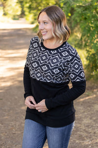 Natalie Pullover Top - Black Geometric