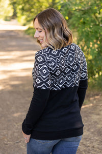 Natalie Pullover Top - Black Geometric