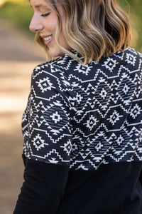 Natalie Pullover Top - Black Geometric