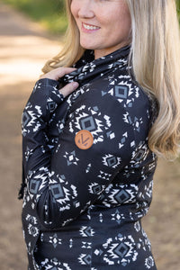 Soft Funnel Neck Top - Black Geometric