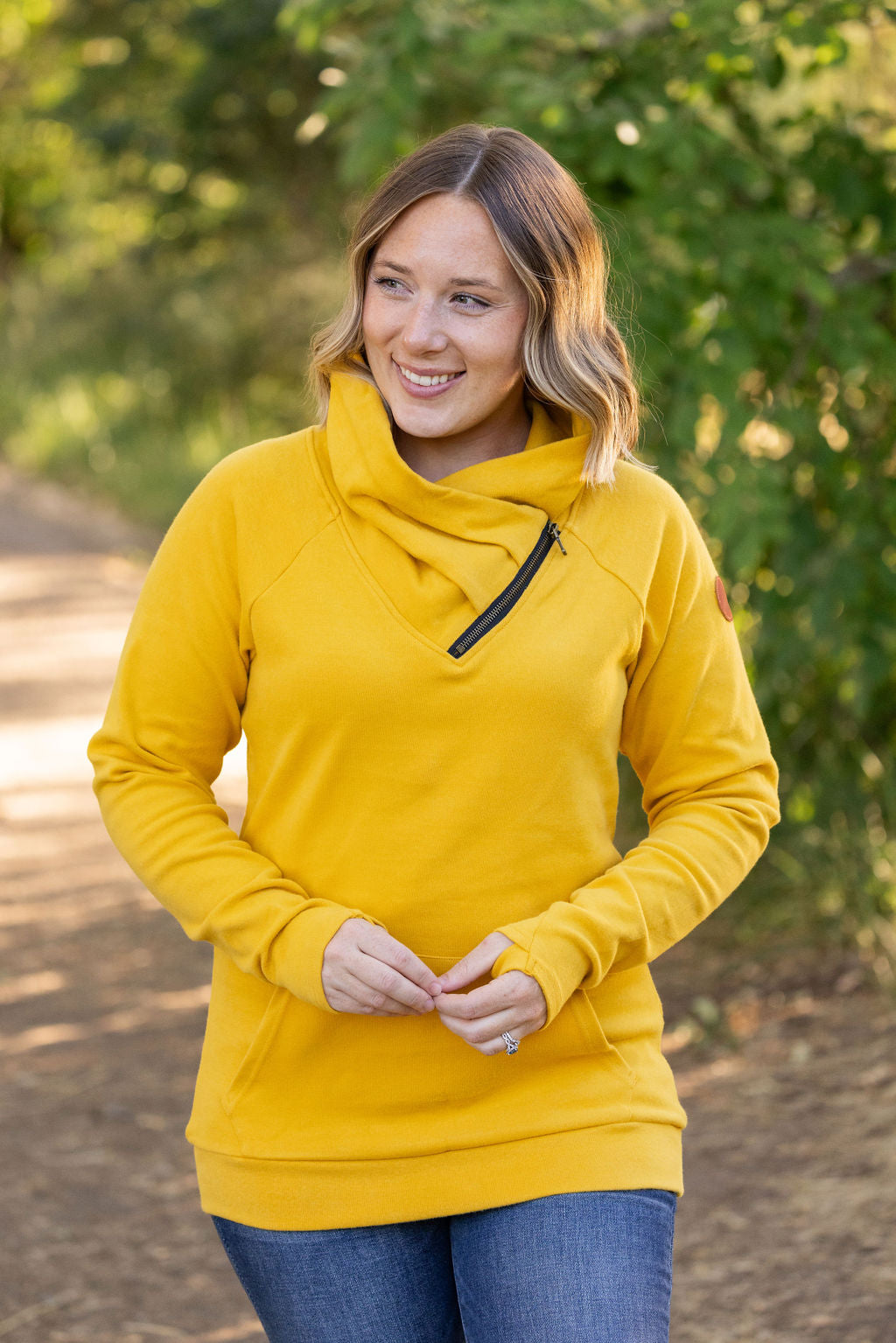 Classic Zoey Zip Cowl Sweatshirt - Mustard