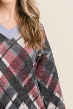 Load image into Gallery viewer, Plaid V-Neck Long Sleeve T-Shirt
