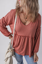 Load image into Gallery viewer, Frill V-Neck Long Sleeve Blouse
