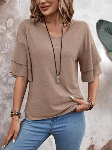 V-Neck Layered Sleeve Top(multiple color options)