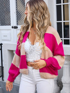 Striped Open Front Dropped Shoulder Cardigan (multiple color options)