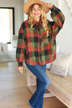 Load image into Gallery viewer, Rock&#39;n Plaid Button Down Oversized Shirt in Olive &amp; Rust
