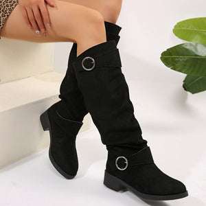 Buckle Round Toe Block Heel Boots (multiple color options)