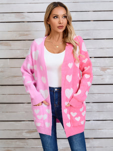 Heart Open Front Long Sleeve Cardigan (multiple color options)