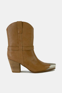 Faux Leather Metal Toe Ankle Boots in Taupe