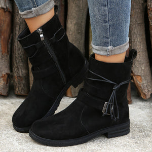 Suede Side Zip Round Toe Boots (multiple color options)