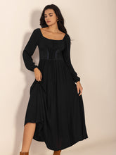 Load image into Gallery viewer, Lace-Up Square Neck Long Sleeve Midi Dress
