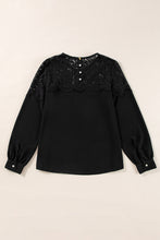 Load image into Gallery viewer, Lace Detail Round Neck Long Sleeve Blouse
