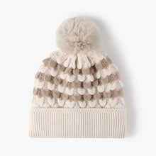 Load image into Gallery viewer, Striped Contrast Knit Hat with Pom-pom (multiple color options)
