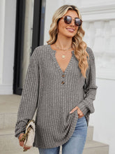 Load image into Gallery viewer, Ribbed Notched Long Sleeve Top (multiple color options)
