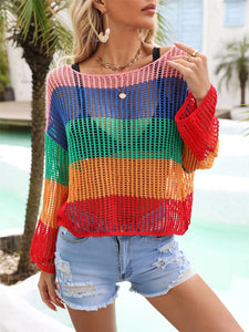 Color Block Openwork Boat Neck Cover Up (multiple color options)