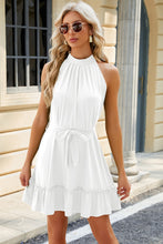 Load image into Gallery viewer, Grecian Goddess Ruched Tie Waist Mini Dress (multiple color options)
