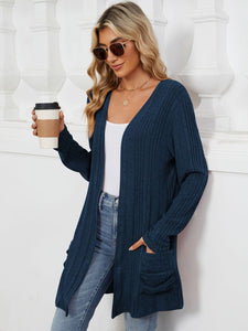 Pocketed Open Front Long Sleeve Cardigan (multiple color options)