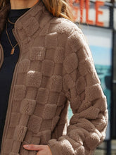 Load image into Gallery viewer, Fuzzy Checkered Zip Up Jacket (multiple color options)
