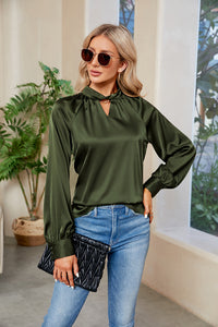 Cutout Mock Neck Long Sleeve Top (multiple color options)