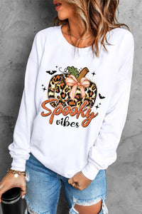 Spooky Vibes Graphic Round Neck Long Sleeve Sweatshirt