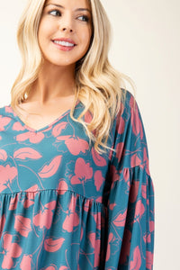 Tiered Floral V-Neck Long Sleeve Blouse