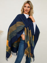 Load image into Gallery viewer, Fringe Contrast Plaid Poncho (multiple color options)
