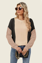 Load image into Gallery viewer, Texture Contrast Round Neck Long Sleeve Top (multiple color options)
