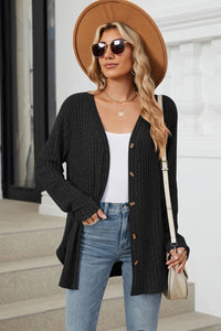 Ribbed Button Up Long Sleeve Cardigan (multiple color options)