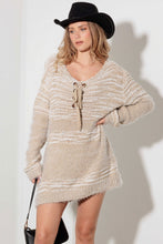 Load image into Gallery viewer, Mixed-Stitch Front Tie Sweater Dress in Ivory
