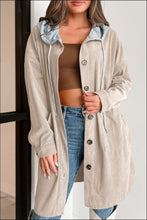 Load image into Gallery viewer, Drawstring Button Up Long Sleeve Hooded Jacket (2 color options)
