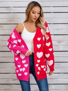 Heart Open Front Long Sleeve Cardigan (multiple color options)