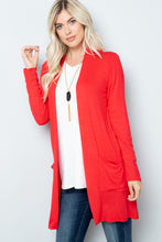 Load image into Gallery viewer, Open Front Cardigan with Pockets in Coral
