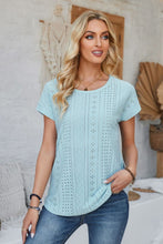 Load image into Gallery viewer, Eyelet Round Neck Rolled Short Sleeve Top (multiple color options)
