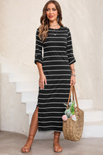 Load image into Gallery viewer, Slit Striped Round Neck Midi Dress (multiple color options)
