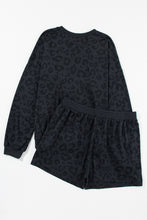 Load image into Gallery viewer, Leopard Round Neck Top and Shorts Lounge Set in Black
