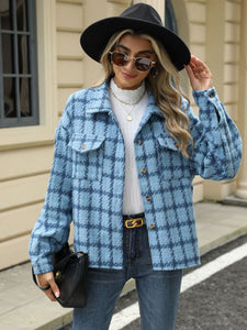 Plaid Collared Neck Long Sleeve Jacket (multiple color options)