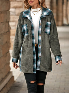 Plaid Contrast Dropped Shoulder Coat (multiple color options)