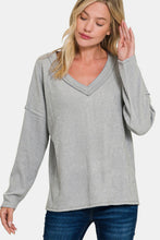 Load image into Gallery viewer, Ribbed V-Neck Drop Shoulder Top in Sleet
