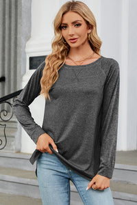 Heathered Round Neck Long Sleeve Top (multiple color options)