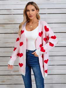 Heart Open Front Long Sleeve Cardigan (multiple color options)